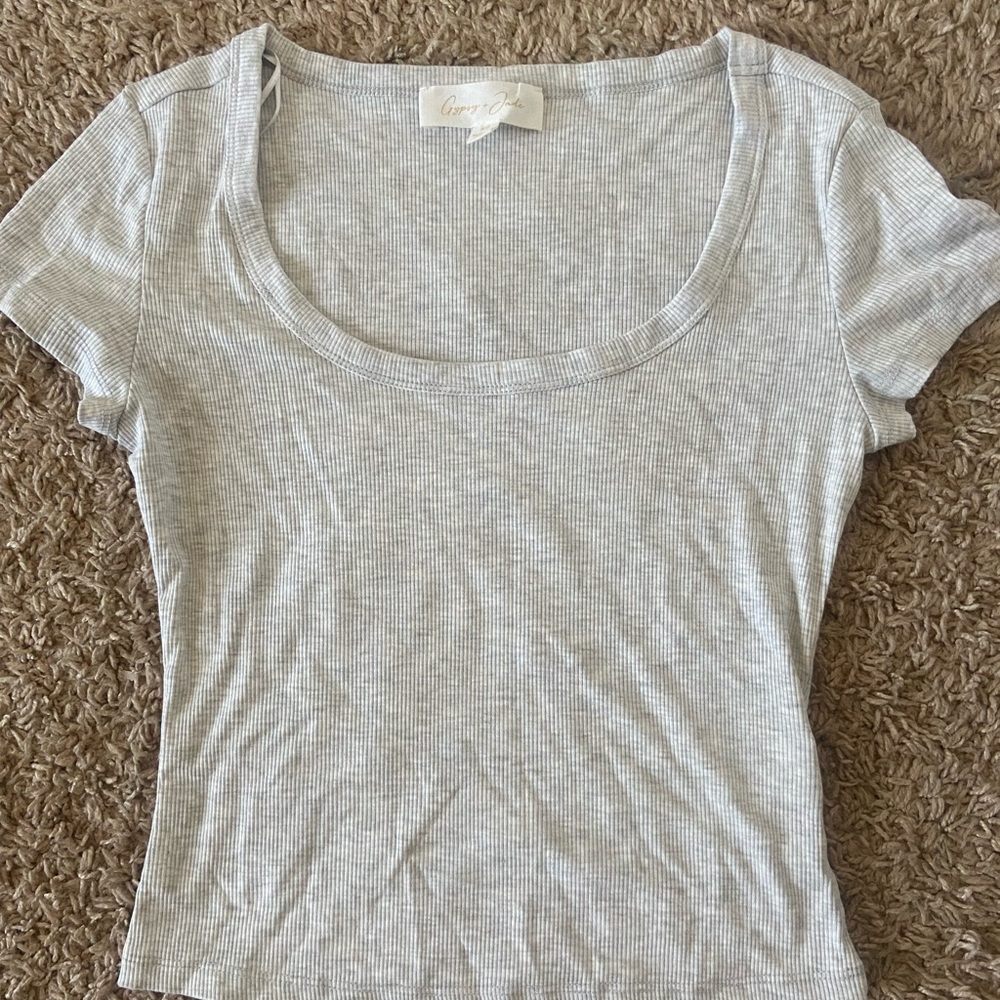 Light Gray Ribbed Scoop Neck Crop Top